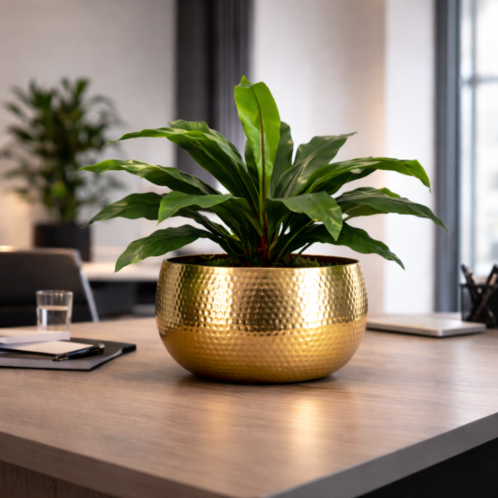 Leaf Large Metal Planter Hammered Handmade - Straight Edge