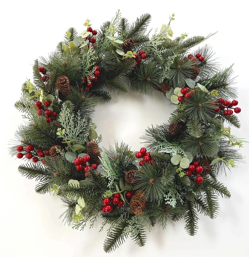 60cm Artificial Christmas Red Berry and Pine Cone Wreath – image 2