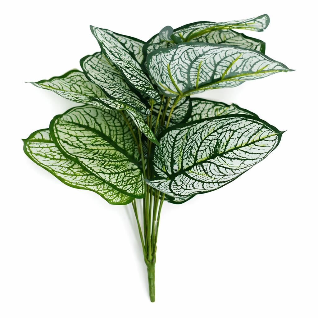 60 cm Künstliche Caladium-Stielpflanze, weiß-grün panaschiert, Kunstlaubarrangement