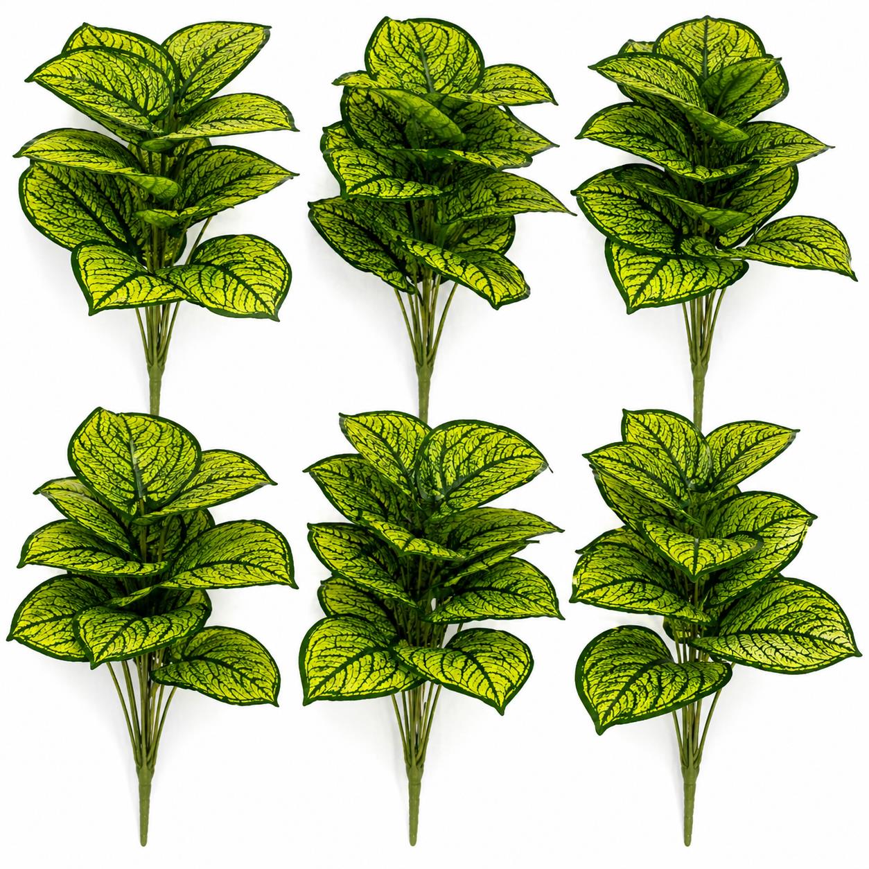 60cm Artificial Caladium Style Stem Plant Bright Green Variegated Faux Foliage Arrangement