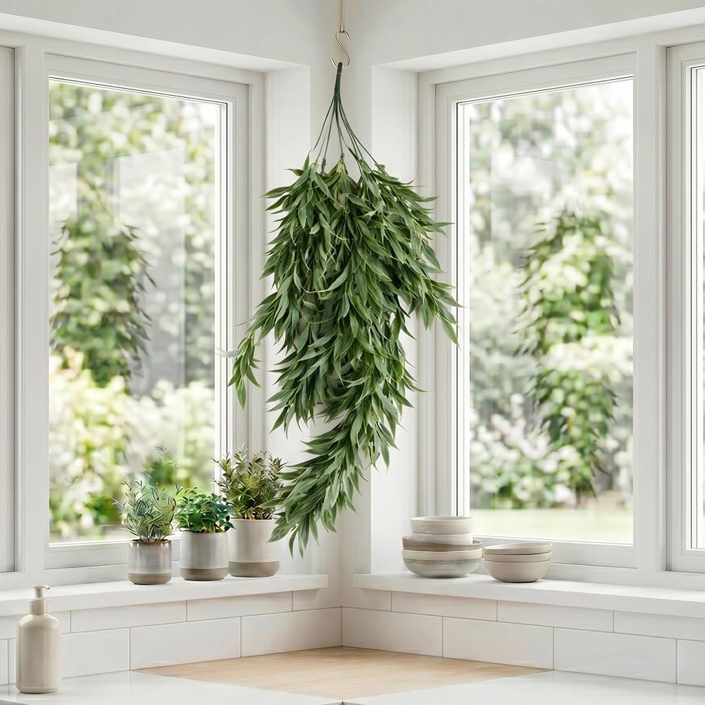 80cm künstliche italienische Ruscus-Hängepflanze mit realistischen Blättern – Salbeigrün