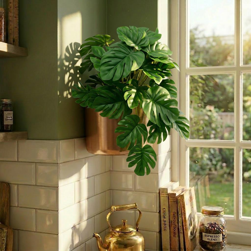 25cm Realistic Monstera Stem Plant - Dark Green
