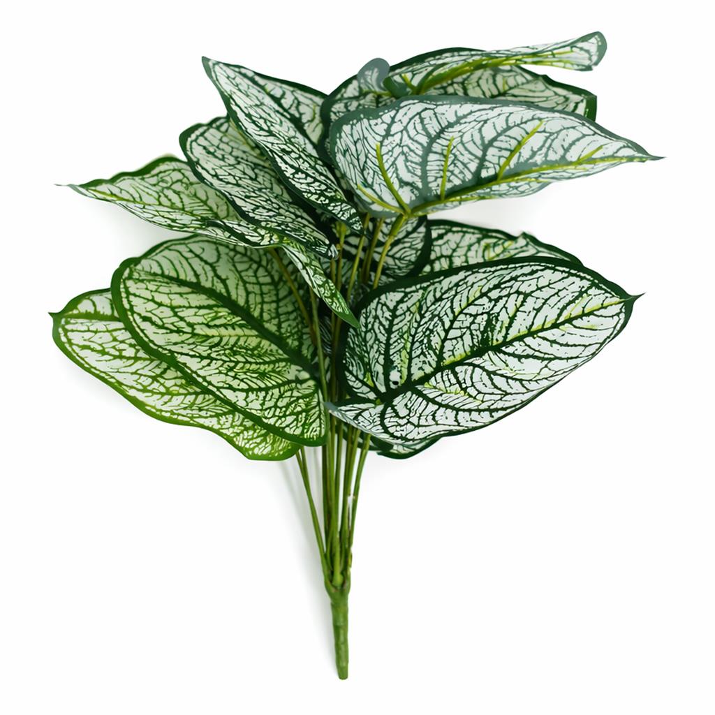 Plante artificielle Caladium à tige de 60 cm, panachée vert blanc, pour arrangement floral ou feuillage décoratif