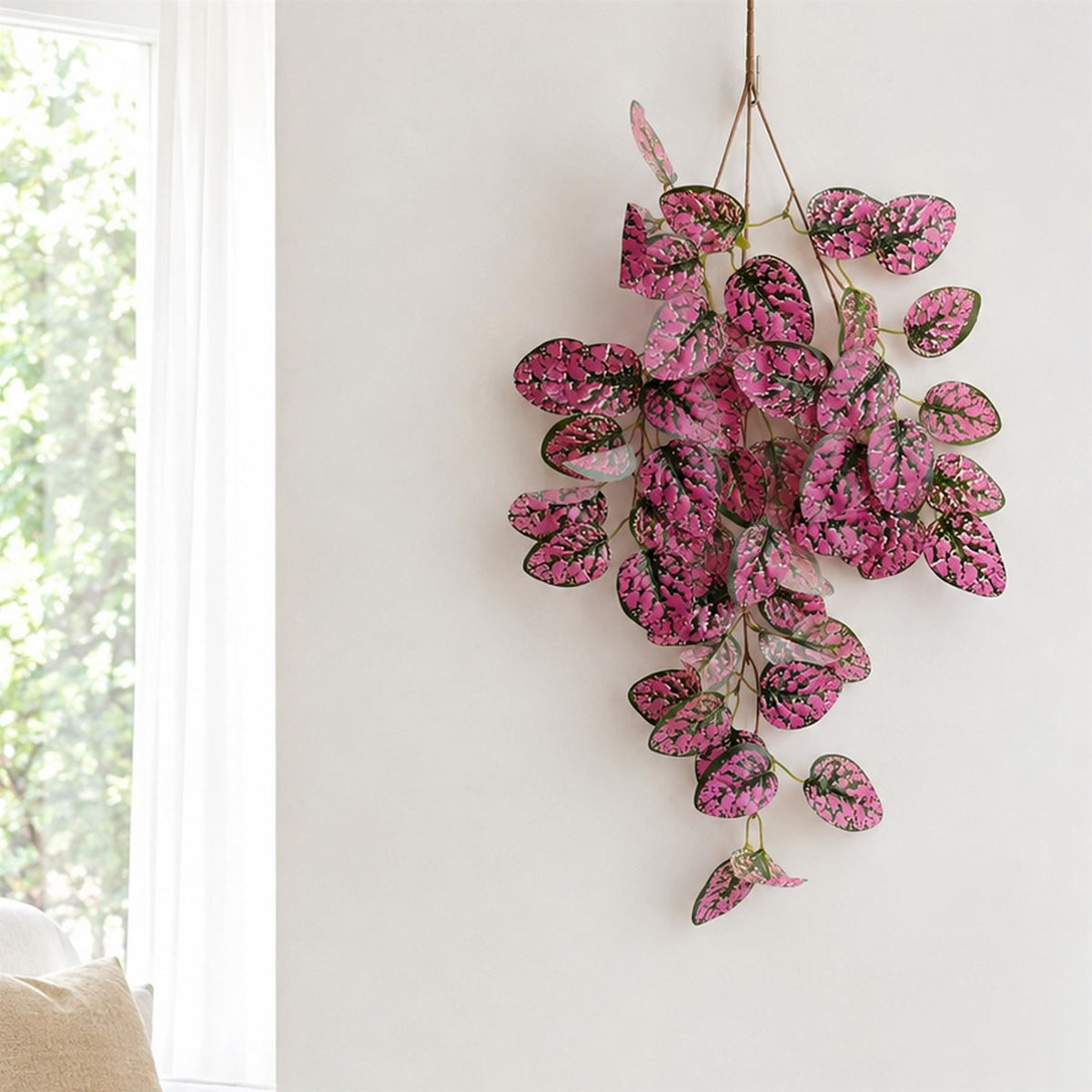 60cm Artificial Pink Polka Dot Plant Hanging Bush