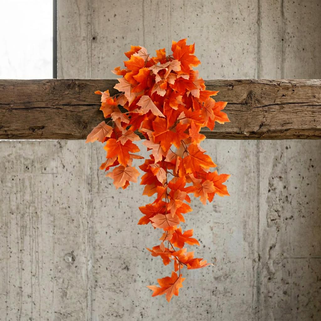 70cm Artificial Trailing Grape Ivy Plant Faux Hanging Foliage - Orange