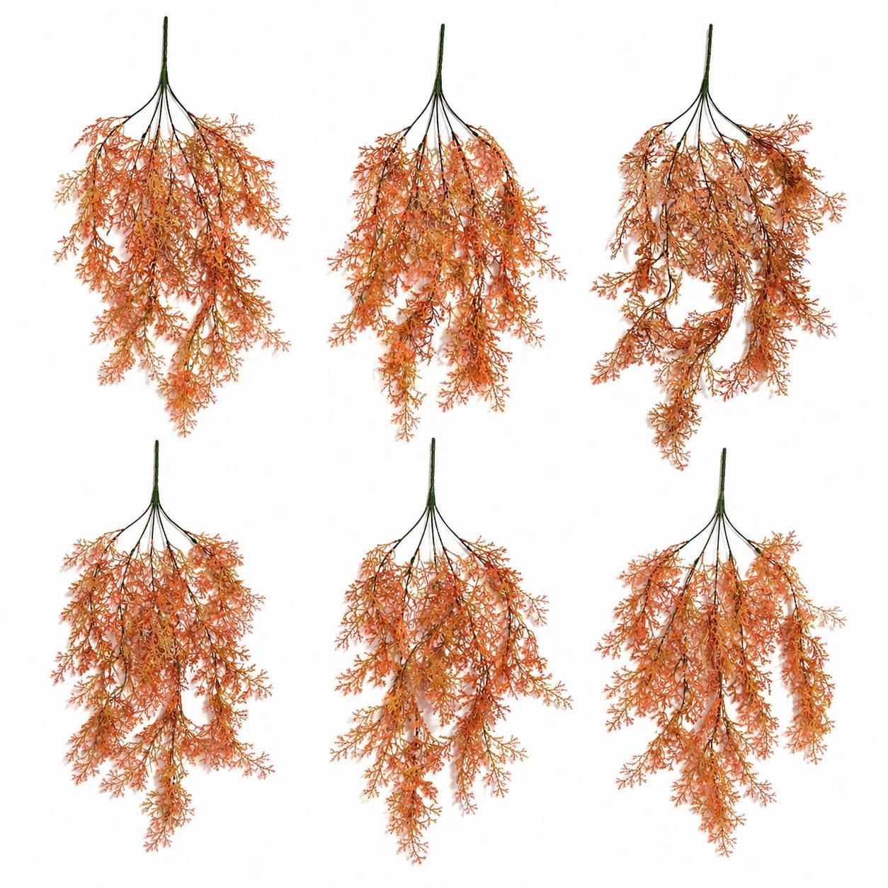 80cm Artificial Coral Fern Trailing Plant Autumn Orange Hanging Foliage - Pack of 6