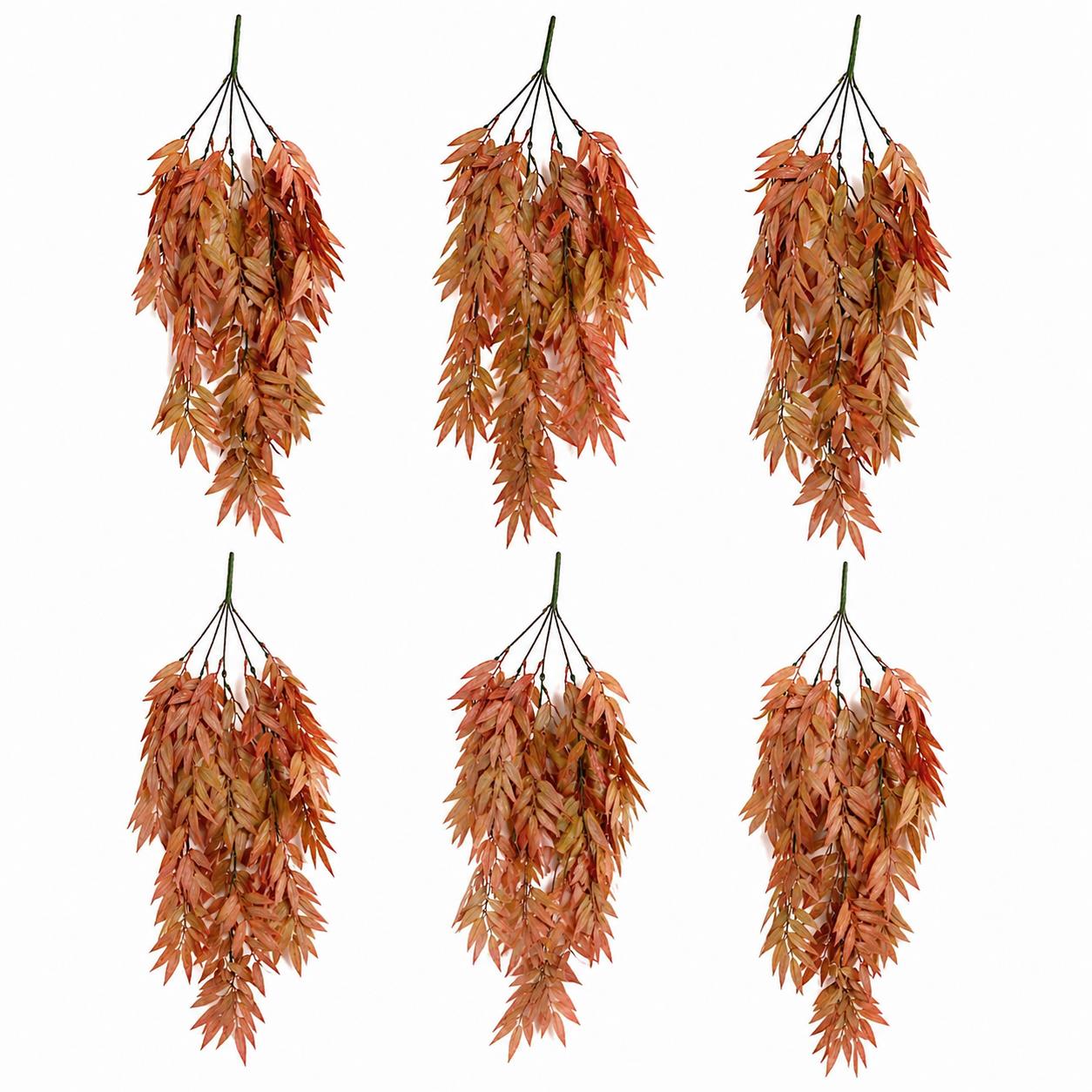 Pack of 6 x 75cm Artificial Trailing Foliage Plant Dusty Orange Hanging Faux Greenery