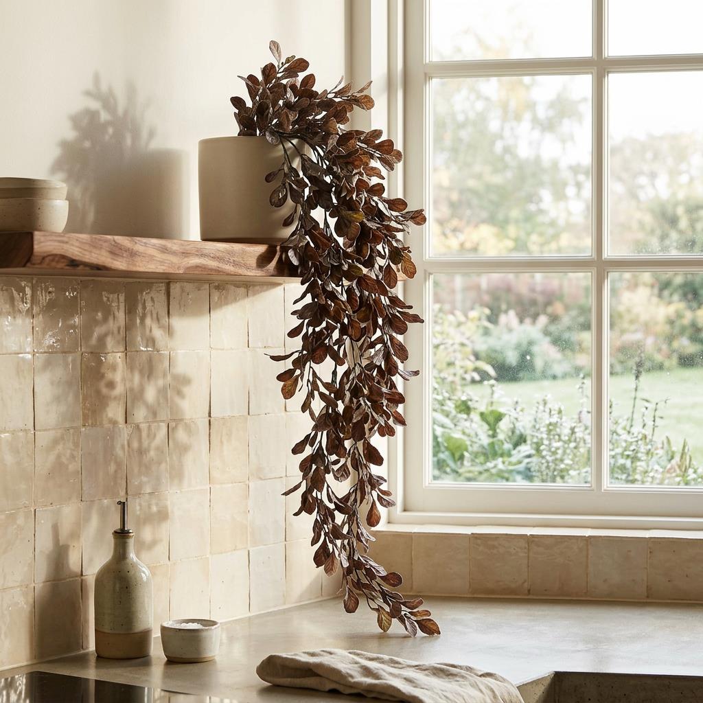 70cm Artificial Trailing Leaf Spray Stem - Dusty Purple