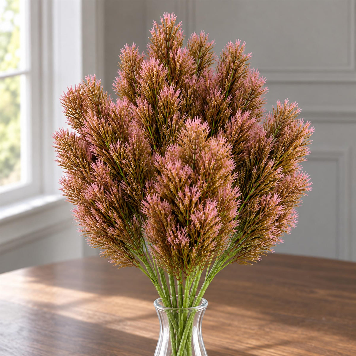 75cm Artificial Pink Heather Fern Bush Stem