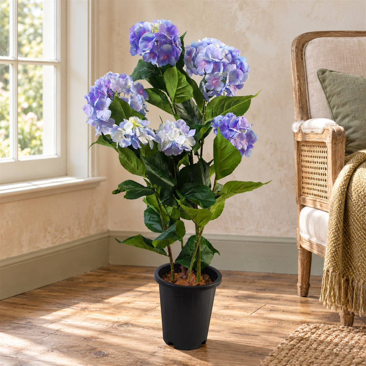 90cm Artificial Hydrangea Plant Blue with 200 Flowers