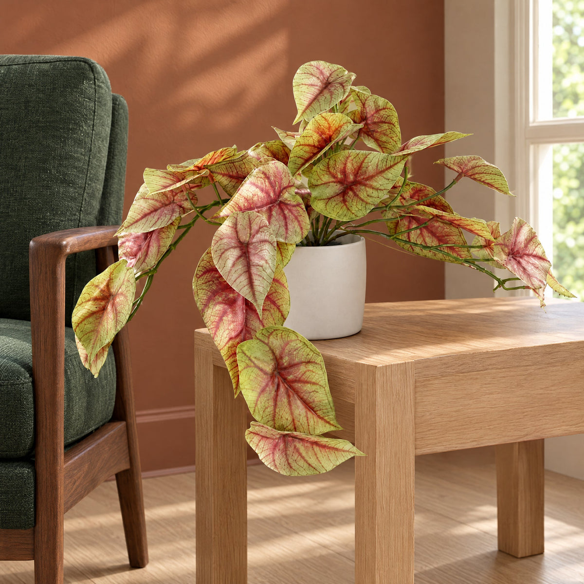 30cm Artificial Pink Caladium Potted Trailing Plant