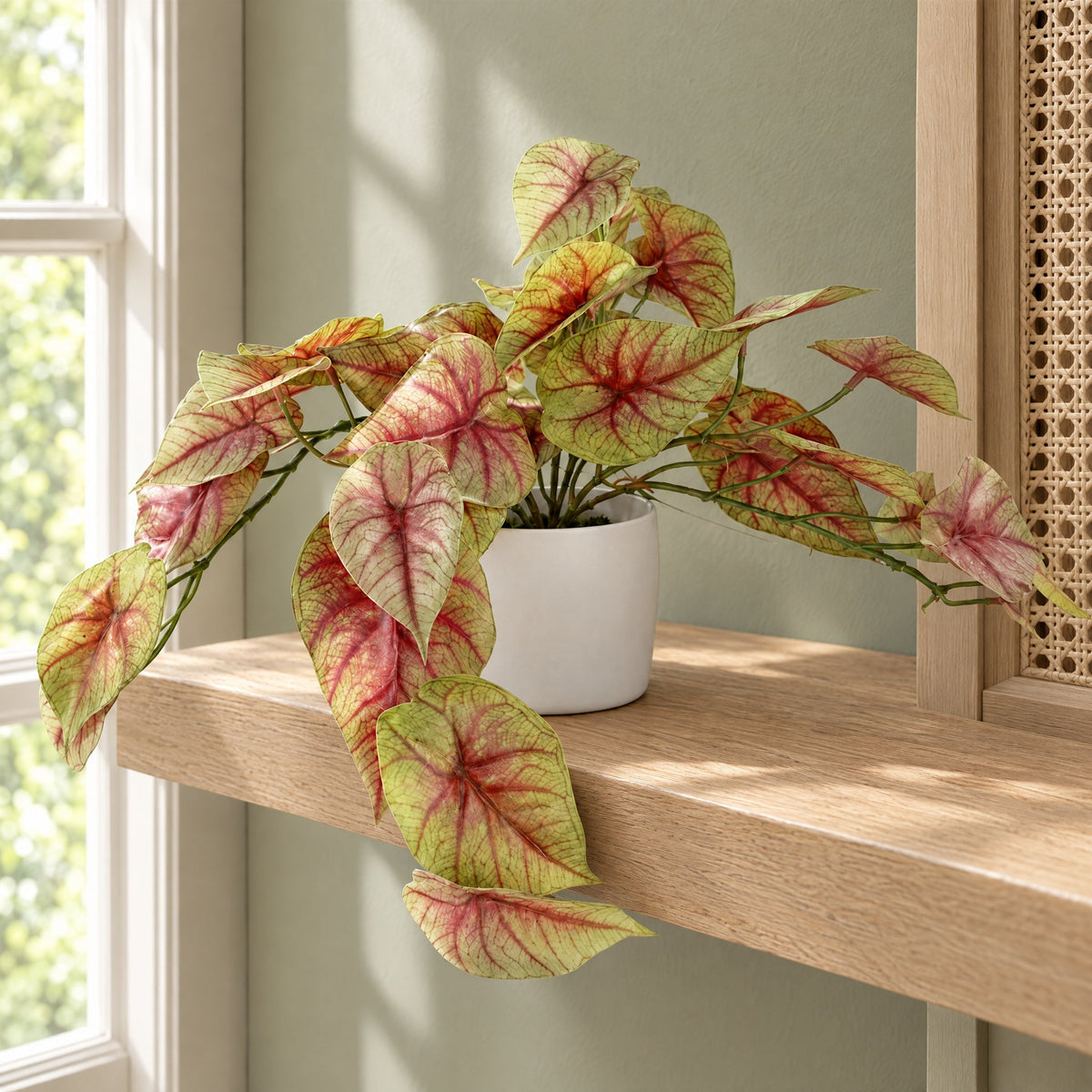 30cm Artificial Pink Caladium Potted Trailing Plant
