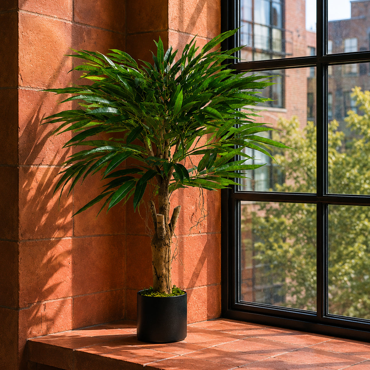 Ficus artificiel Longifolia de 100 cm avec tronc naturel