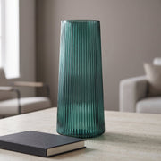 28cm Green Ridged Glass Vase
