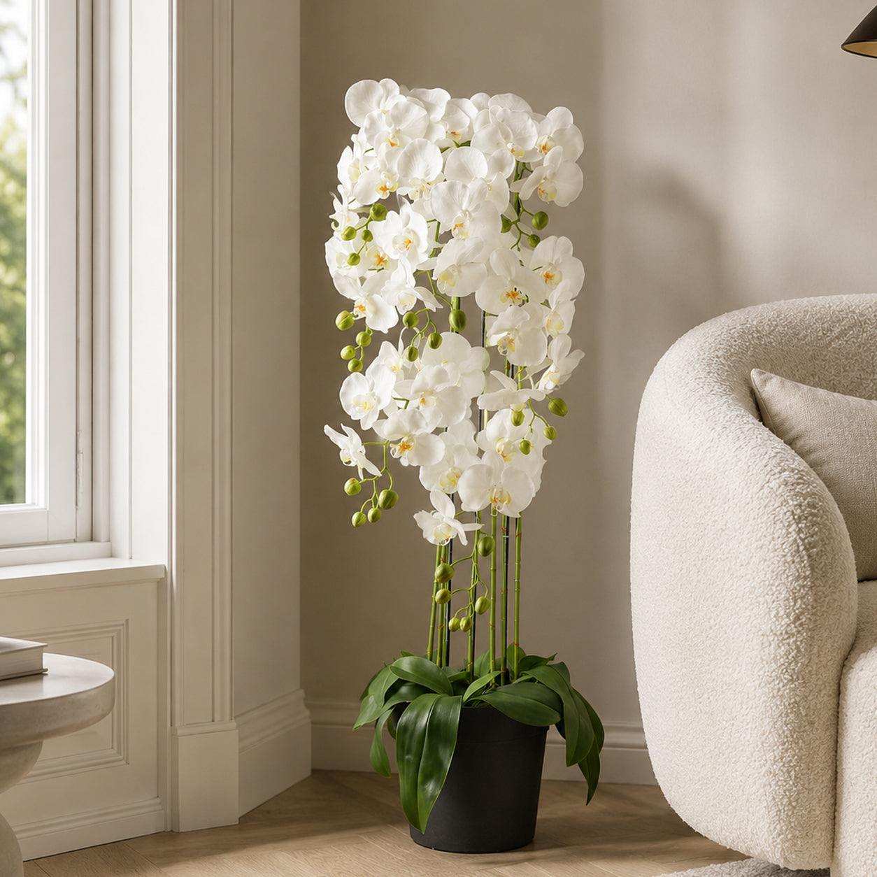Grande plante d'orchidée blanche de 110 cm – Artificielle – 41 fleurs EFFET NATUREL