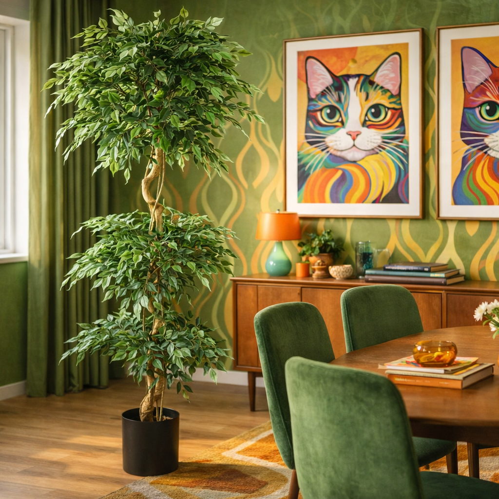 180cm Artificial Twisted Trunk Fruticosa Ficus Tree Triple Ball Topiary 1984 Leaves