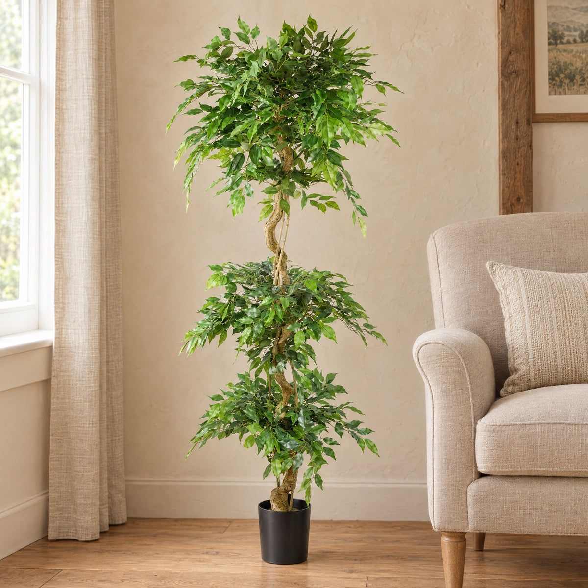 180cm Artificial Fruticosa Ficus Triple Ball Topiary - 1984 Leaves