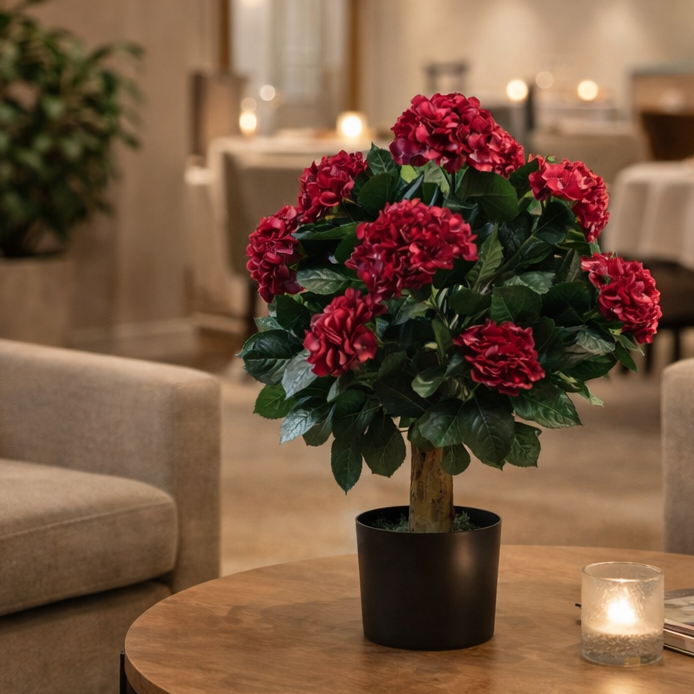 75cm Artificial Pink Bush Hydrangea Plant Potted