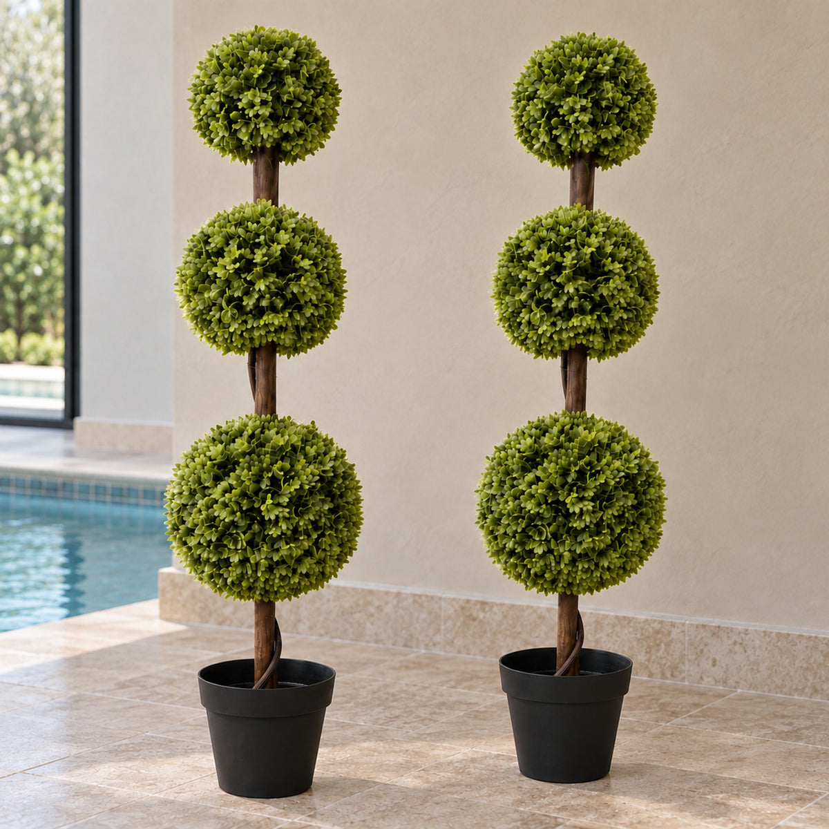 120cm Artificial Green Triple Ball Boxwood Topiary Tree