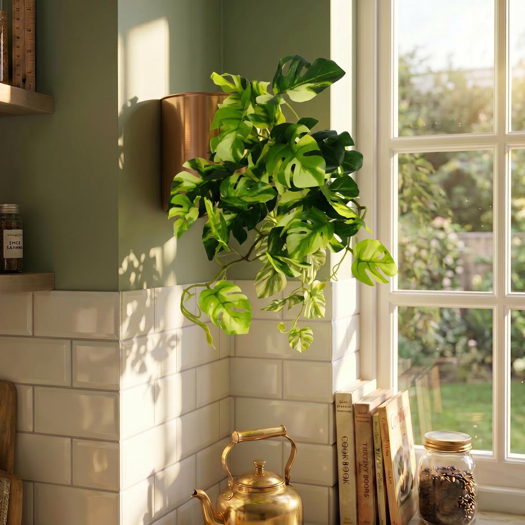 Plante artificielle Monstera panachée retombante de 25 cm