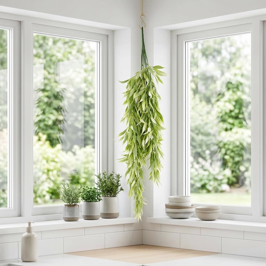 80 cm künstliche italienische Ruscus-Hängepflanze mit realistischem Laub – hellgrün