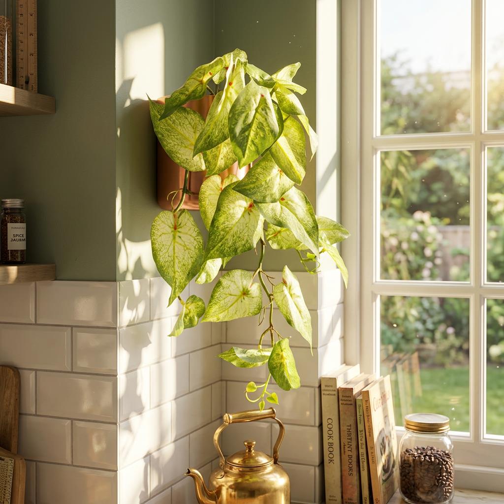 Plante artificielle de vigne Caladium panachée retombante vert clair 25 cm