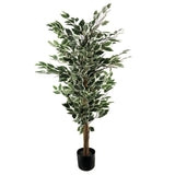 130cm Artificial Variegated White/Green Bushy Ficus Tree