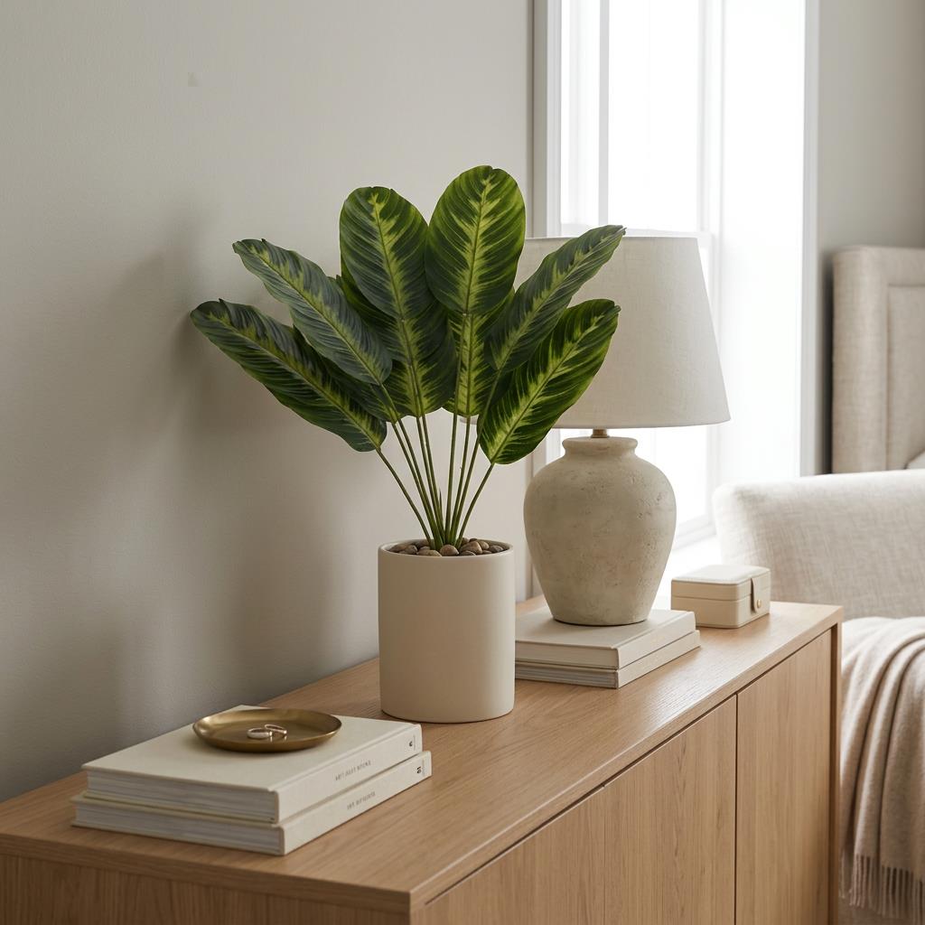 Plante artificielle en tige de style Dieffenbachia de 65 cm – Grande composition de feuillage synthétique vert