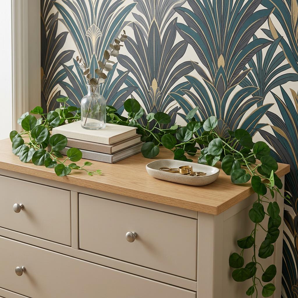Guirlande décorative de feuilles de Pilea rondes artificielles de 160 cm