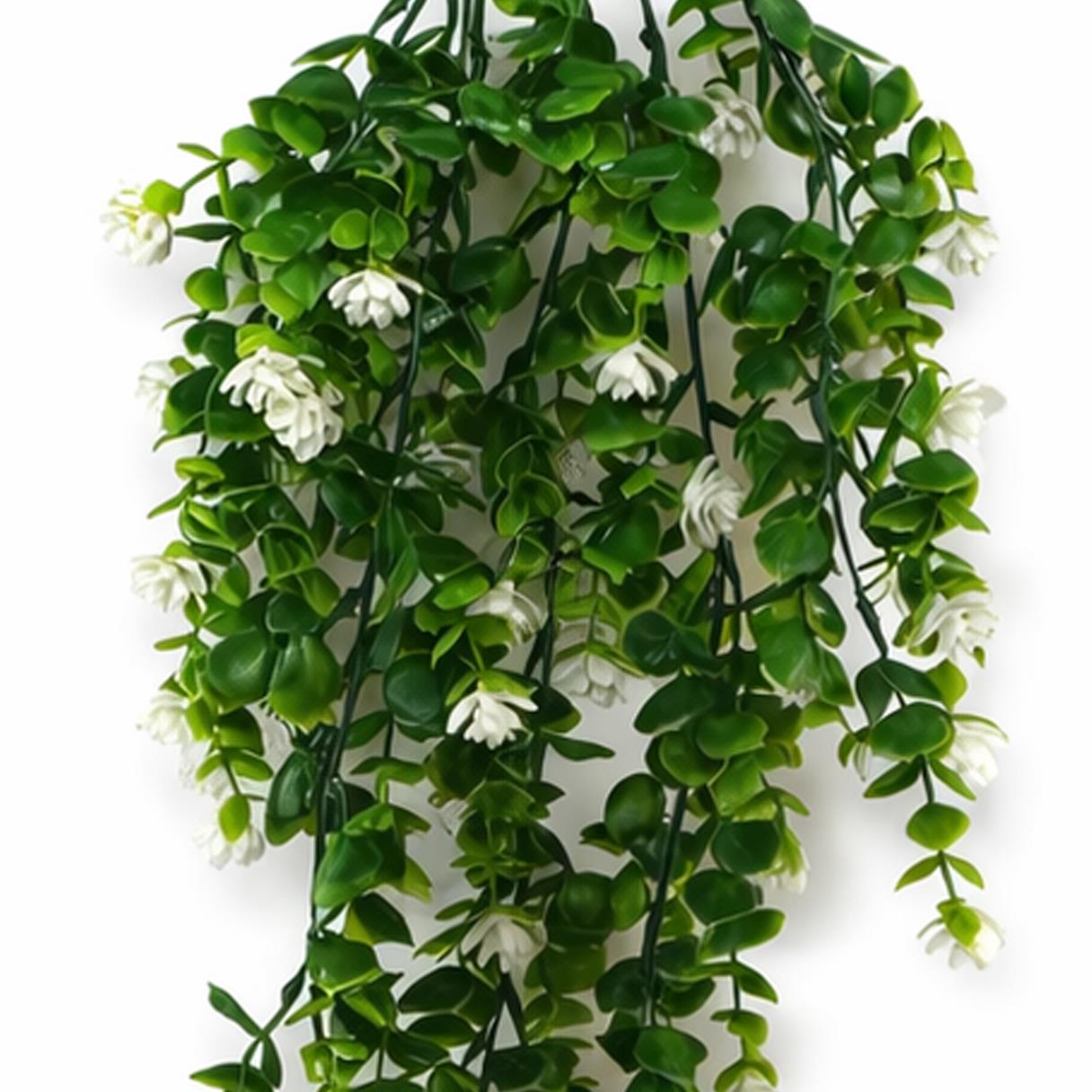 70cm Artificial Trailing Green & White Flowering Hanging Plant Faux Foliage