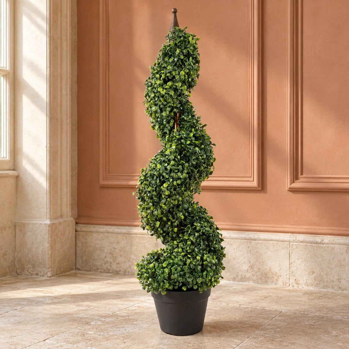 90cm Artificial Boxwood Tower Topiary Tree - Spiral Decorative Top