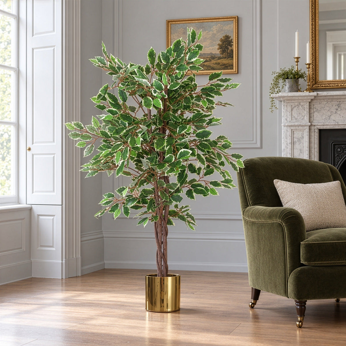 130cm LARGE Realistic White Edge Ficus Artificial Plant Tree