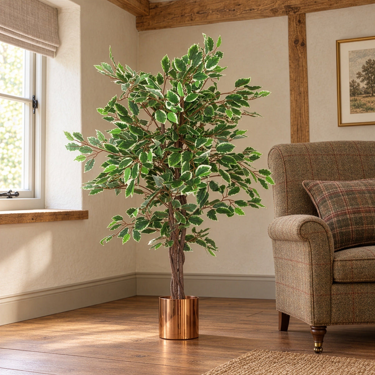 130cm LARGE Realistic White Edge Ficus Artificial Plant Tree