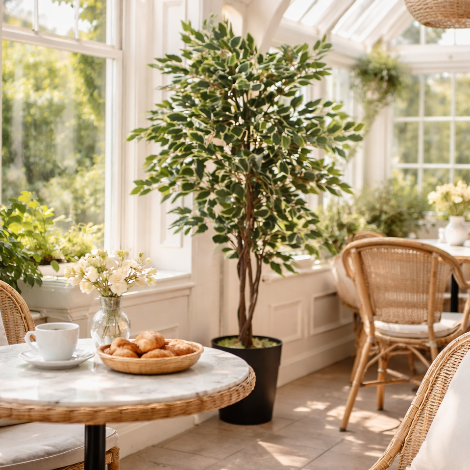 130cm LARGE Realistic White Edge Ficus Artificial Plant Tree