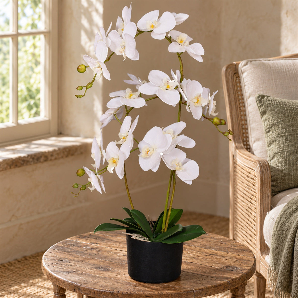 65cm Artificial Luxury Orchid - 3 Stems - Soft White Plant