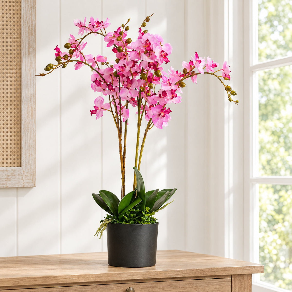 60cm Artificial Luxury Orchid - Triple Stem - Pink Realistic Plant