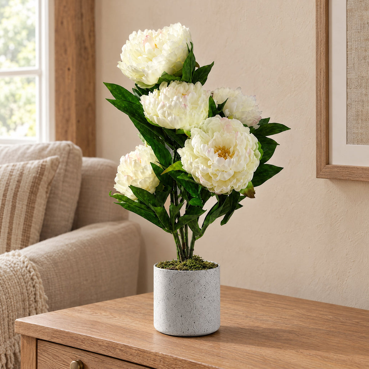 55cm Artificial White Peony Plant