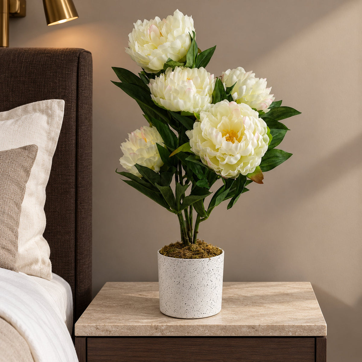 55cm Artificial White Peony Plant