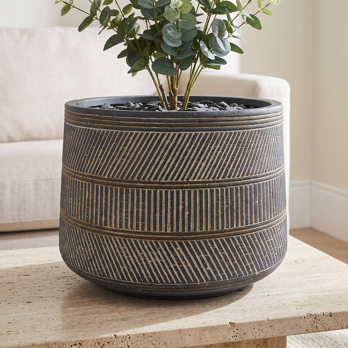 29cm x 43cm Large Maral Planter with Etching Composite Plant Pot