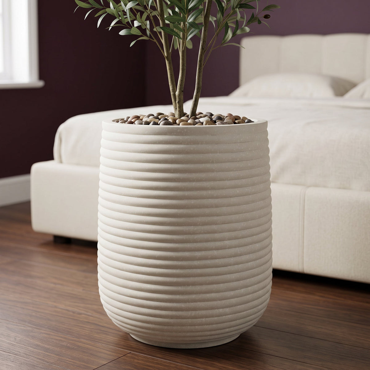46cm x 40cm Mikos Extra Large Ridged Composite Planter - Stone Colour