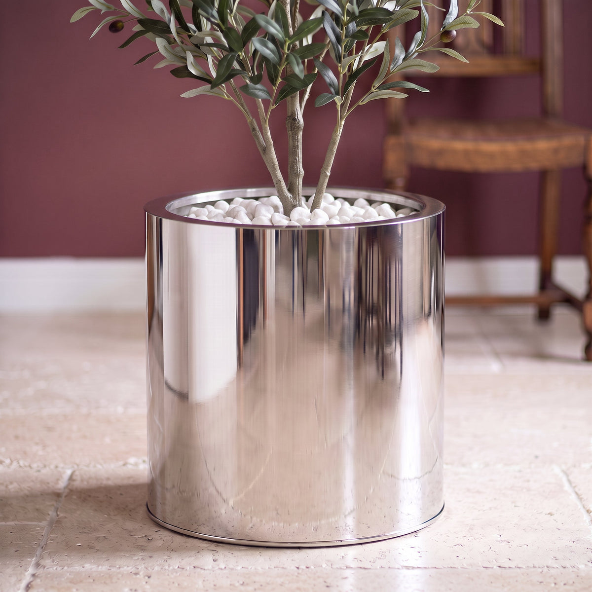 51cm XL Silver Metal Planter by Leaf