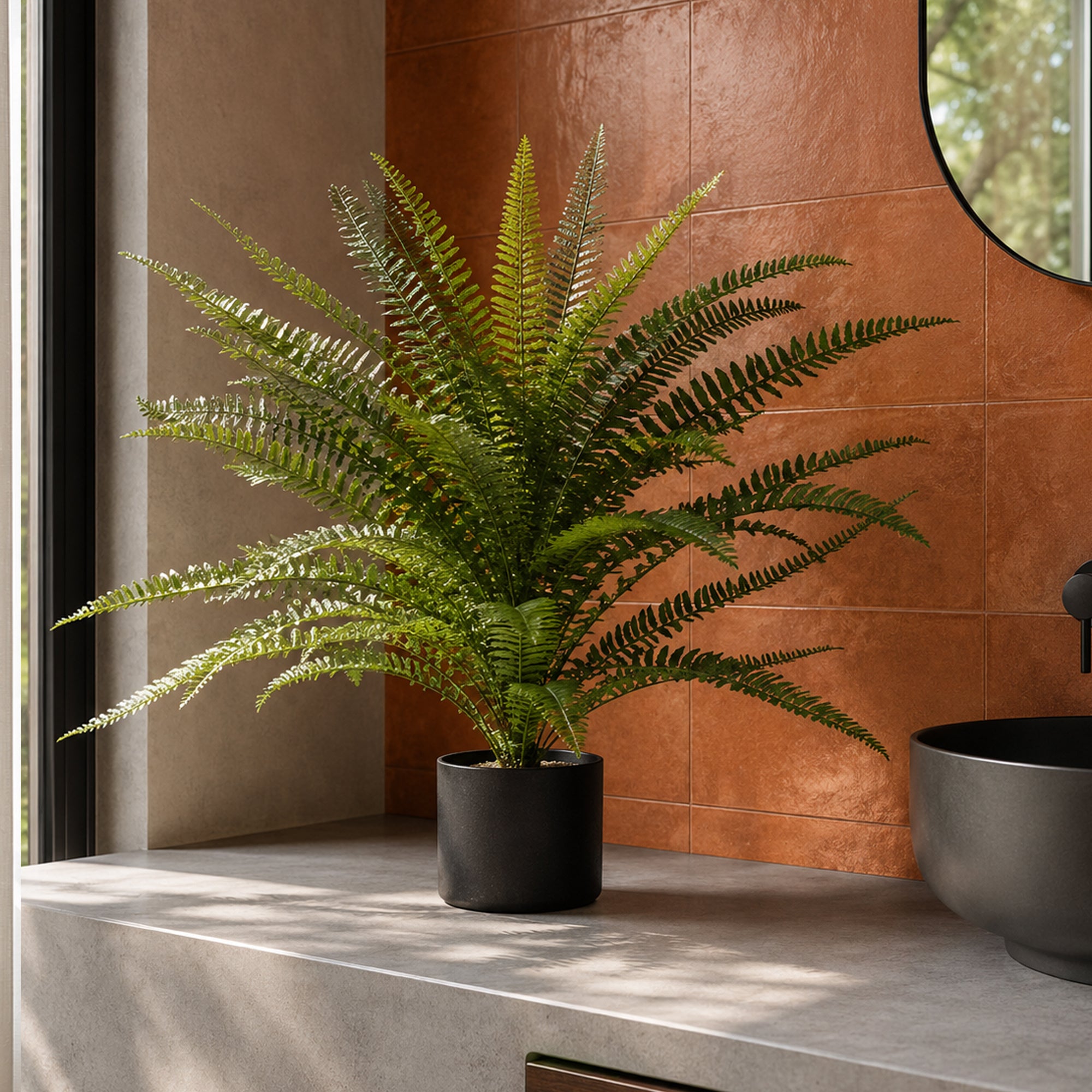 75cm Artificial Fire Retardant Plastic Boston Fern Plant with 49 Leaves