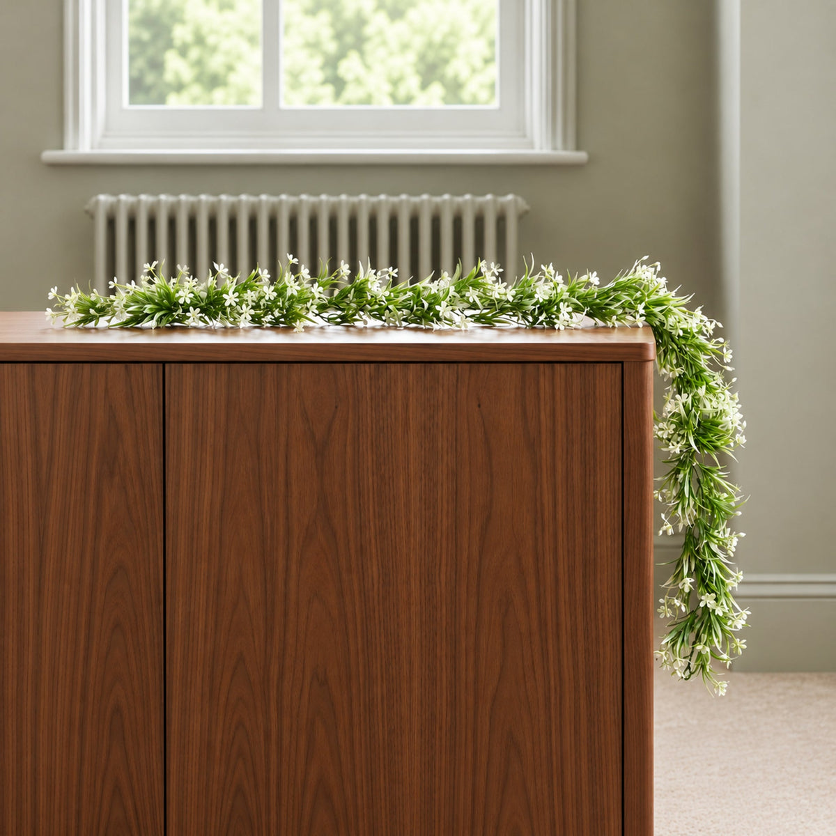 170cm Artificial White Flowering Greenery Garland Hanging Decoration
