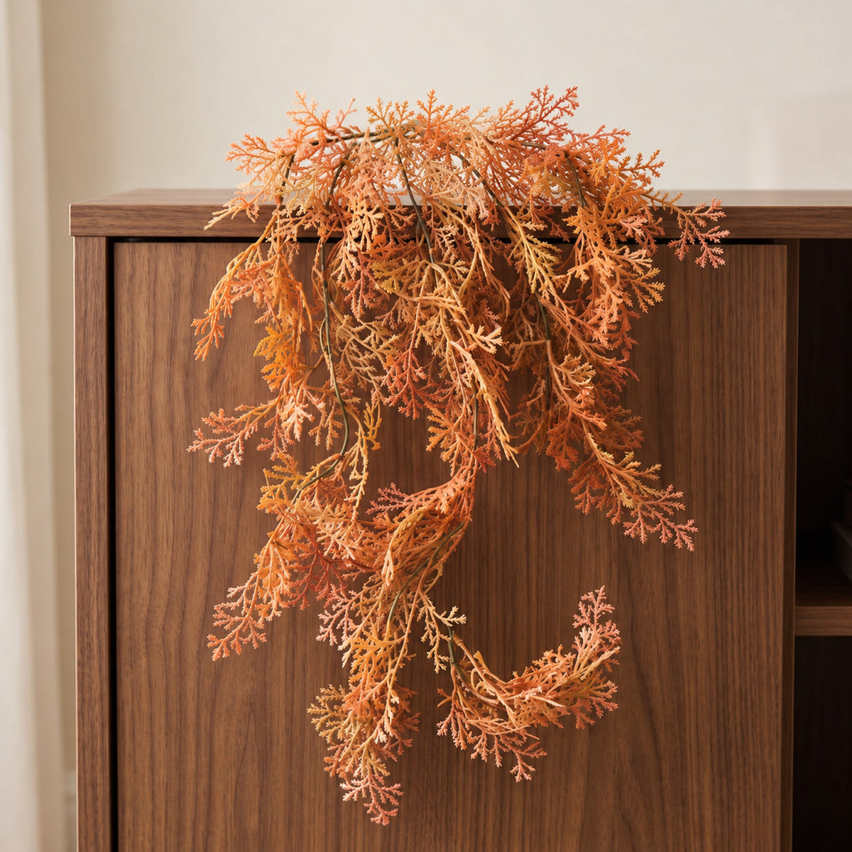 80cm Artificial Coral Fern Trailing Plant - Autumn Orange