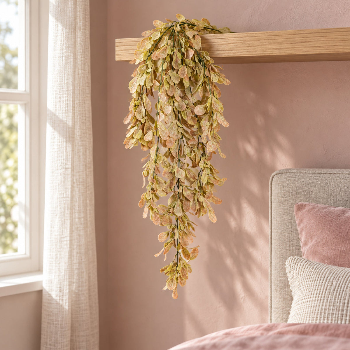 70cm Artificial Trailing Leaf Spray Stem - Dusty Pink and Cream