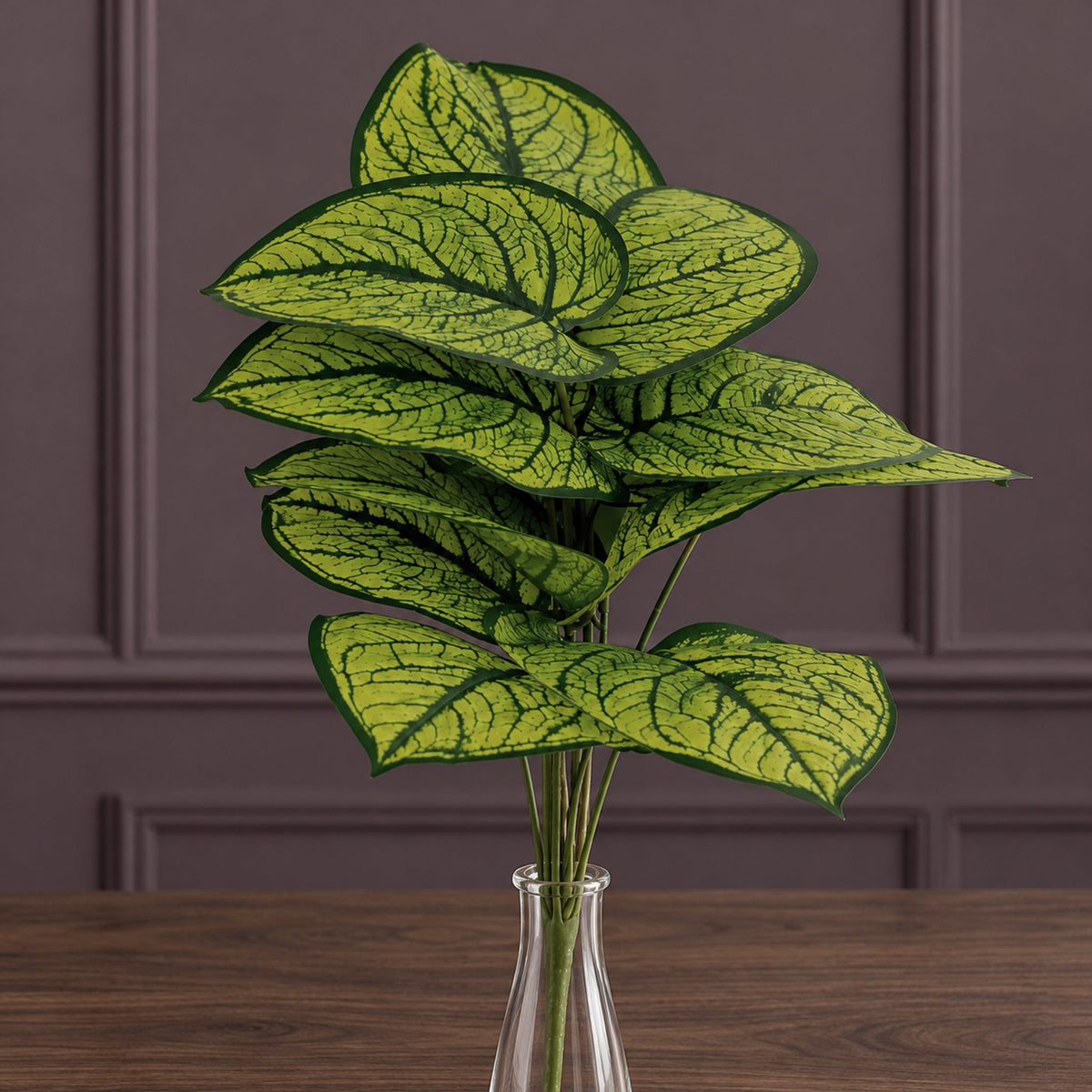 60cm Artificial Caladium Stem Plant - Bright Green Variegated