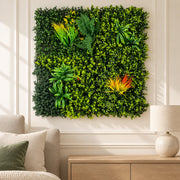 100cm Artificial Mixed Green Foliage Wall Panel with Ferns and Yellow Grass Accents