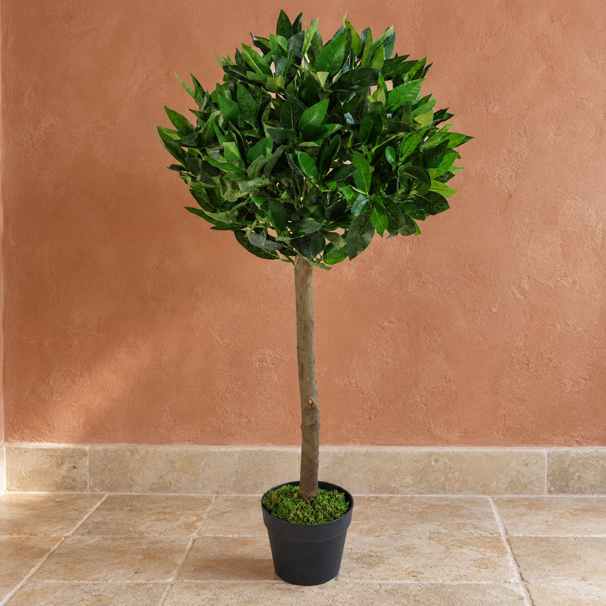 Artificial Bay Laurel Ball Topiary Tree - Straight Natural Trunk