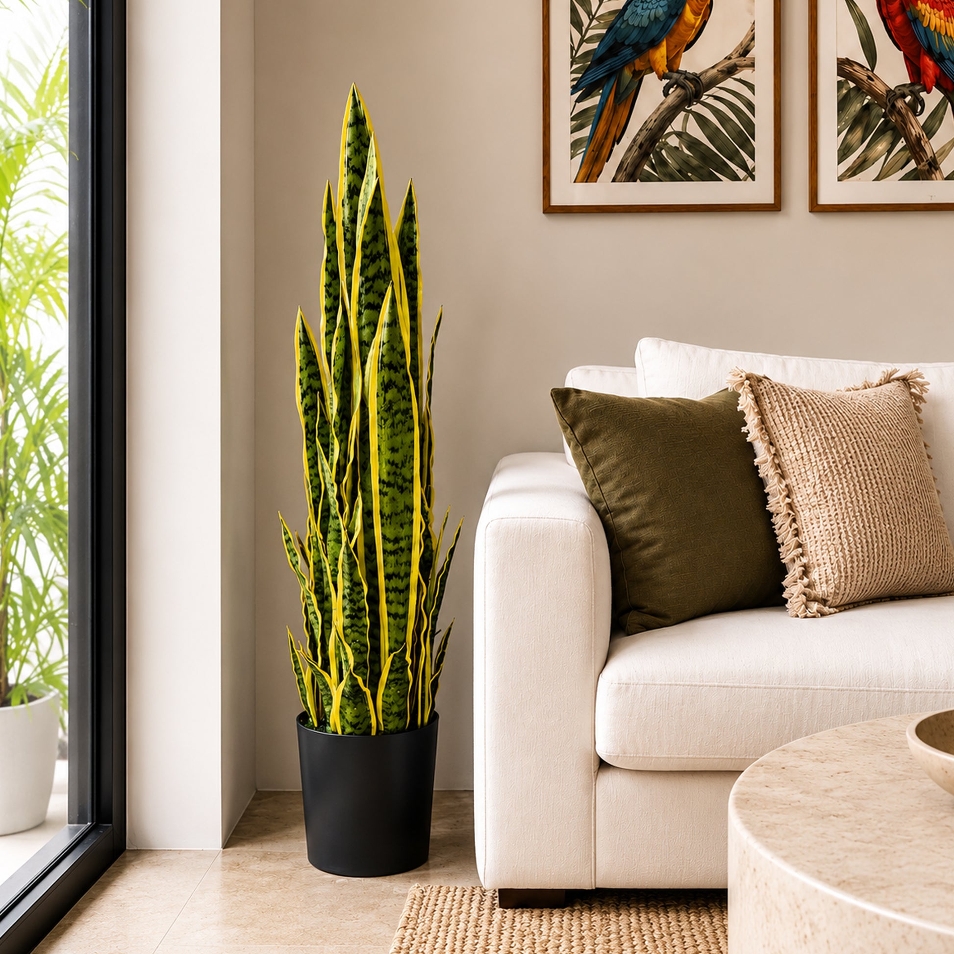 large artificial indoor plants uk 90cm (3ft) Artificial Sansevieria Yellow Green Indoor Plant – Leaf Artificial Plants and Trees