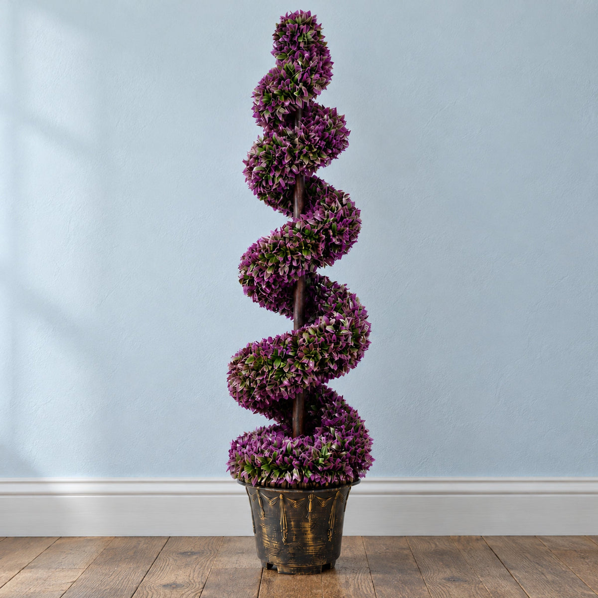 Artificial Purple Large Leaf Spiral with Decorative Planter
